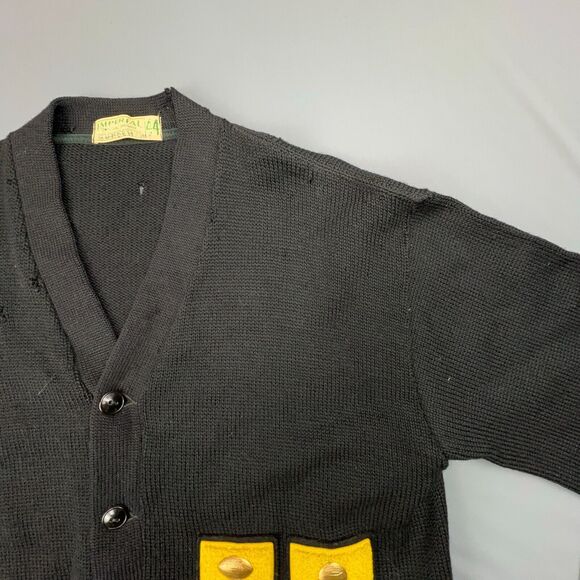 Vtg Wool 50s Revere Yellow K Varsity Cardigan Sweater Men Large Letterman Black - Picture 6 of 11